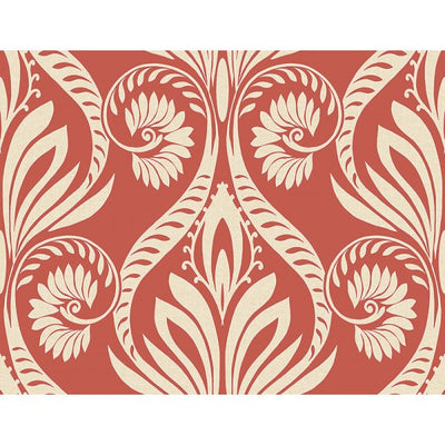 product image of Bonaire Damask Wallpaper in Deep Orange from the Tortuga Collection by Seabrook Wallcoverings 515