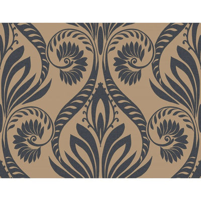 product image of Bonaire Damask Wallpaper in Gold and Black from the Tortuga Collection by Seabrook Wallcoverings 551