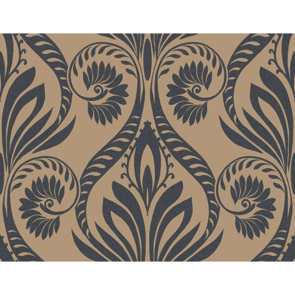 media image for Bonaire Damask Wallpaper in Gold and Black from the Tortuga Collection by Seabrook Wallcoverings 218