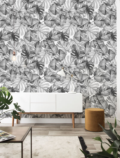 product image for Botanical Wallpaper Monstera Grey by KEK Amsterdam 35
