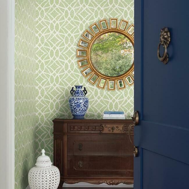 media image for Boxwood Garden Wallpaper in Light Green from the Grandmillennial Collection by York Wallcoverings 237