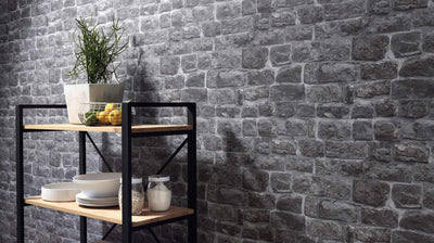 product image of Briana Faux Brick Wallpaper in Grey and Black design by BD Wall 589