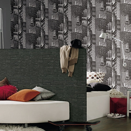 media image for Brick Wallpaper in Black design by BD Wall 299