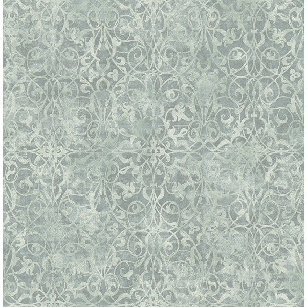 media image for Brilliant Scroll Wallpaper in Grey and Teal by Seabrook Wallcoverings 291