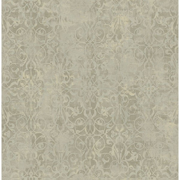 media image for Brilliant Scroll Wallpaper in Grey by Seabrook Wallcoverings 292