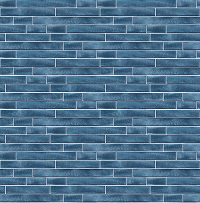 product image of Brushed Metal Tile Peel-and-Stick Wallpaper in Denim Blue by NextWall 583