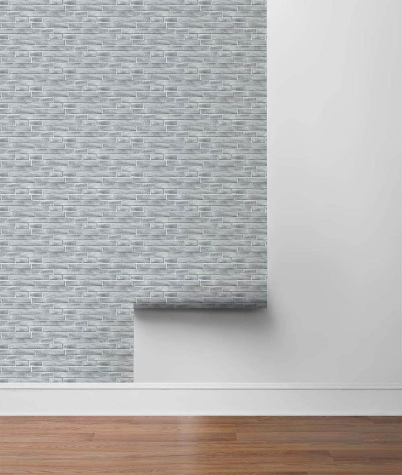 media image for Brushed Metal Tile Peel-and-Stick Wallpaper in Silver by NextWall 260