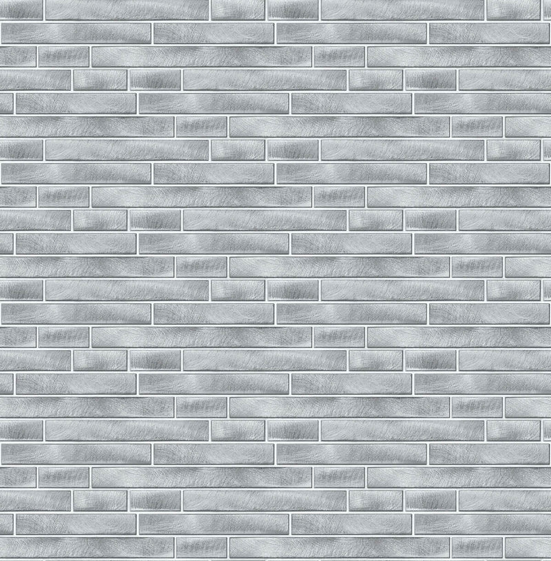 media image for Brushed Metal Tile Peel-and-Stick Wallpaper in Silver by NextWall 221
