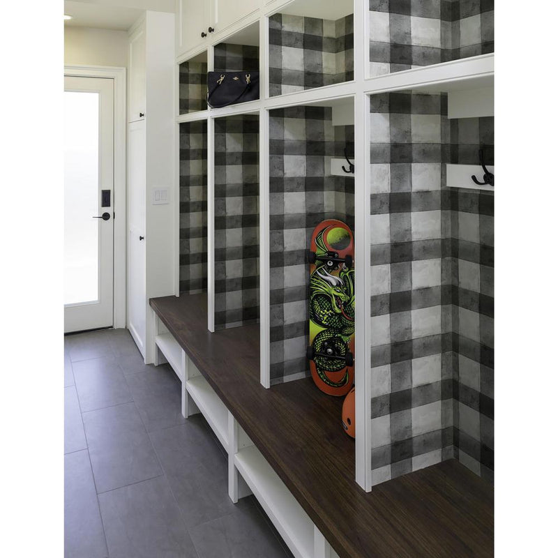 media image for Buffalo Plaid Peel & Stick Wallpaper in Black by RoomMates for York Wallcoverings 271