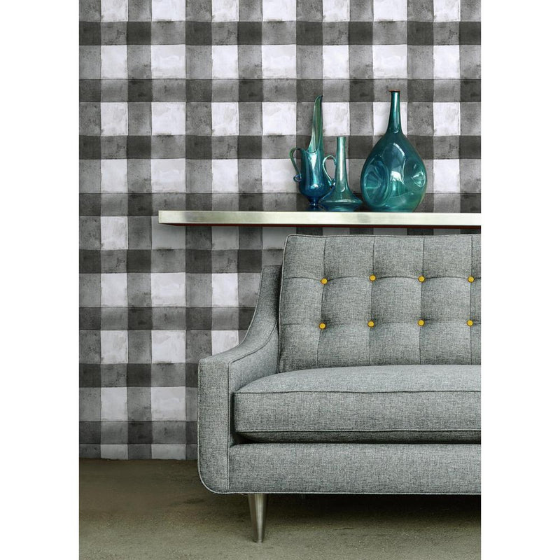 media image for Buffalo Plaid Peel & Stick Wallpaper in Black by RoomMates for York Wallcoverings 248