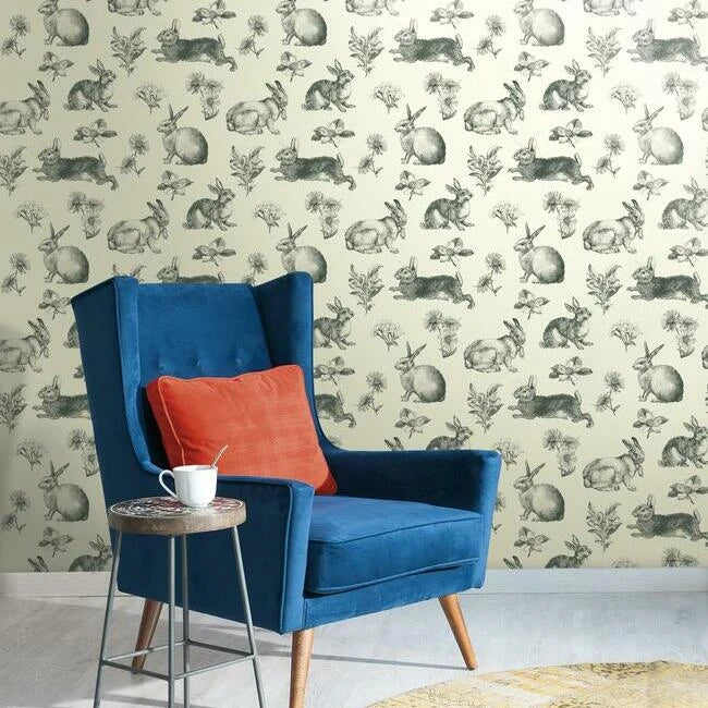 media image for Bunny Toile Wallpaper in Black and White from the A Perfect World Collection by York Wallcoverings 272
