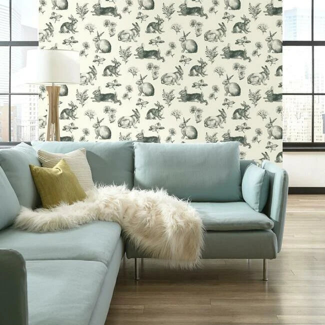 media image for Bunny Toile Wallpaper in Black and White from the A Perfect World Collection by York Wallcoverings 24