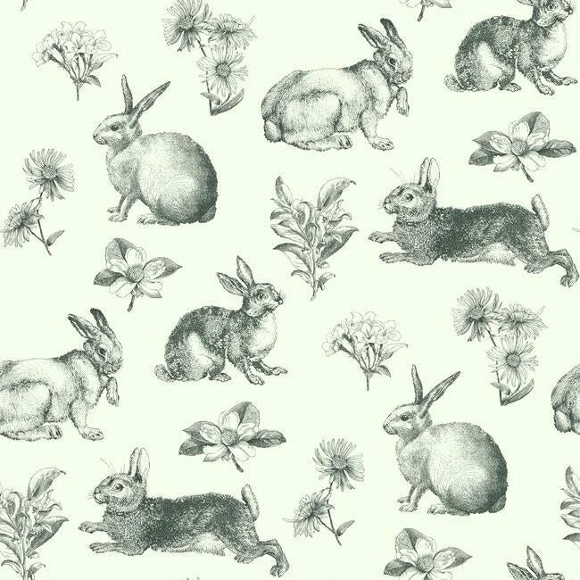 media image for Bunny Toile Wallpaper in Black and White from the A Perfect World Collection by York Wallcoverings 244
