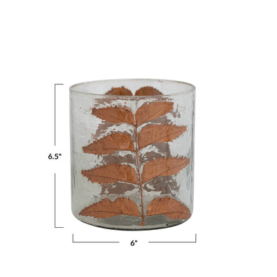 product image for Glass Candle Holder w/ Embedded Natural Neem Leaves 67