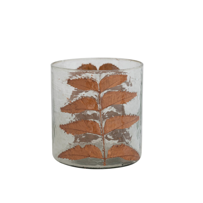 media image for Glass Candle Holder w/ Embedded Natural Neem Leaves 220