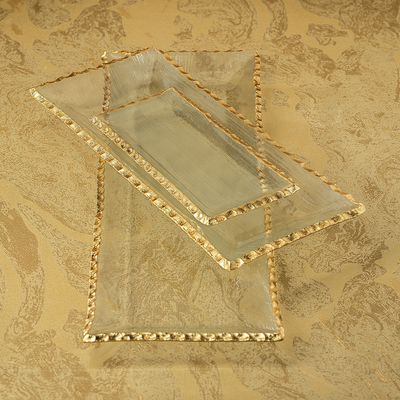 product image for clear textured rectangular tray with jagged gold rim 4 17