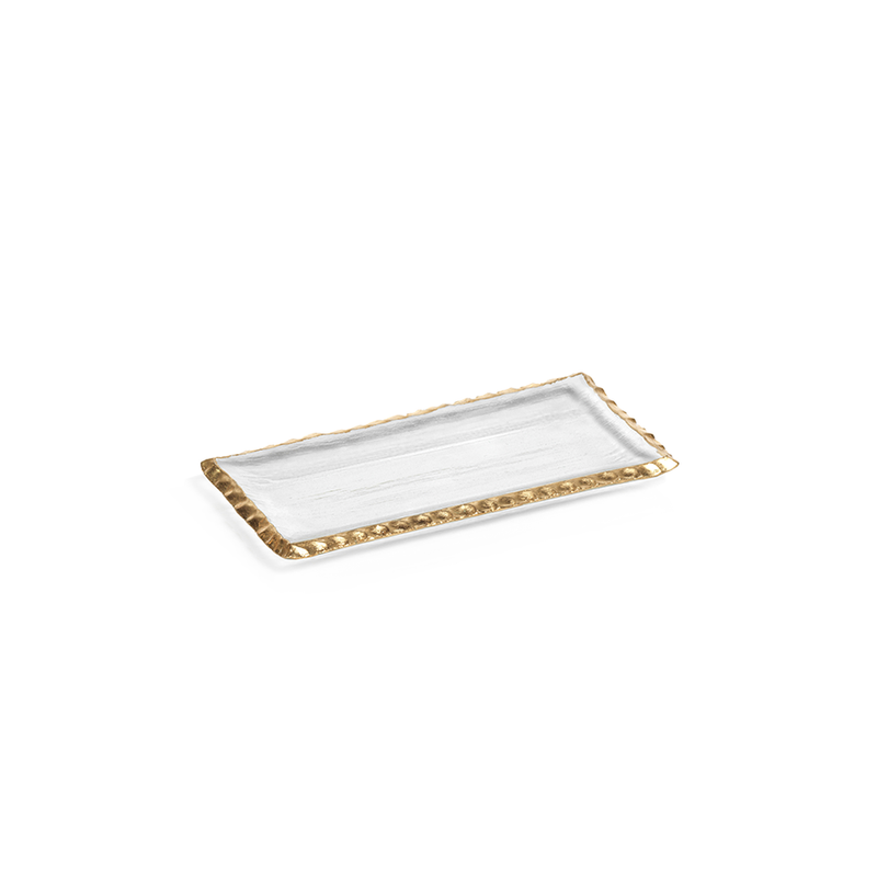 media image for clear textured rectangular tray with jagged gold rim 1 255