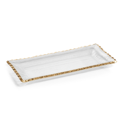 product image for clear textured rectangular tray with jagged gold rim 2 19