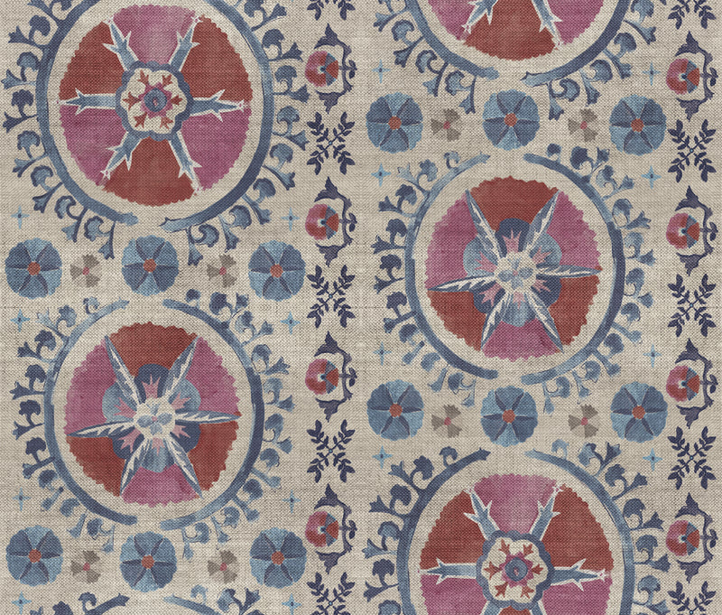 media image for Fleurus Wallpaper in Red/Blue by Christiane Lemieux for York Wallcoverings 217