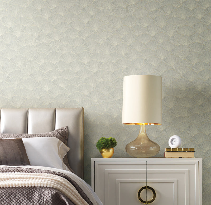 media image for Luminous Ginkgo Light Grey Wallpaper from the Modern Artisan II Collection by Candice Olson 265