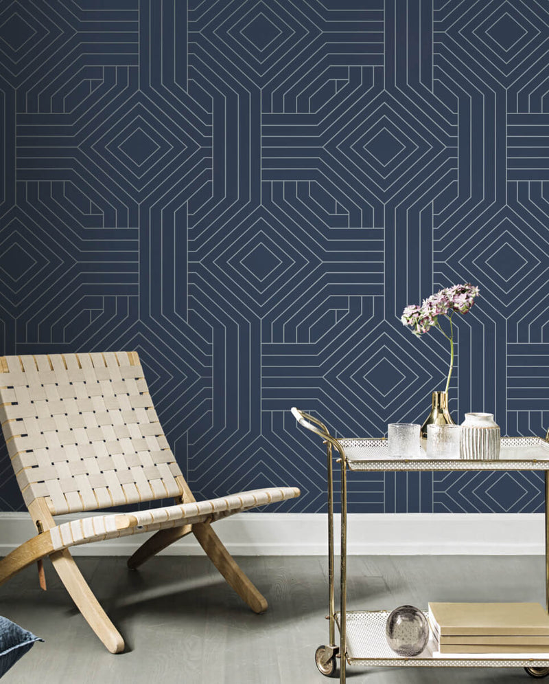 media image for Diverging Diamonds Navy Wallpaper from the Modern Artisan II Collection by Candice Olson 296