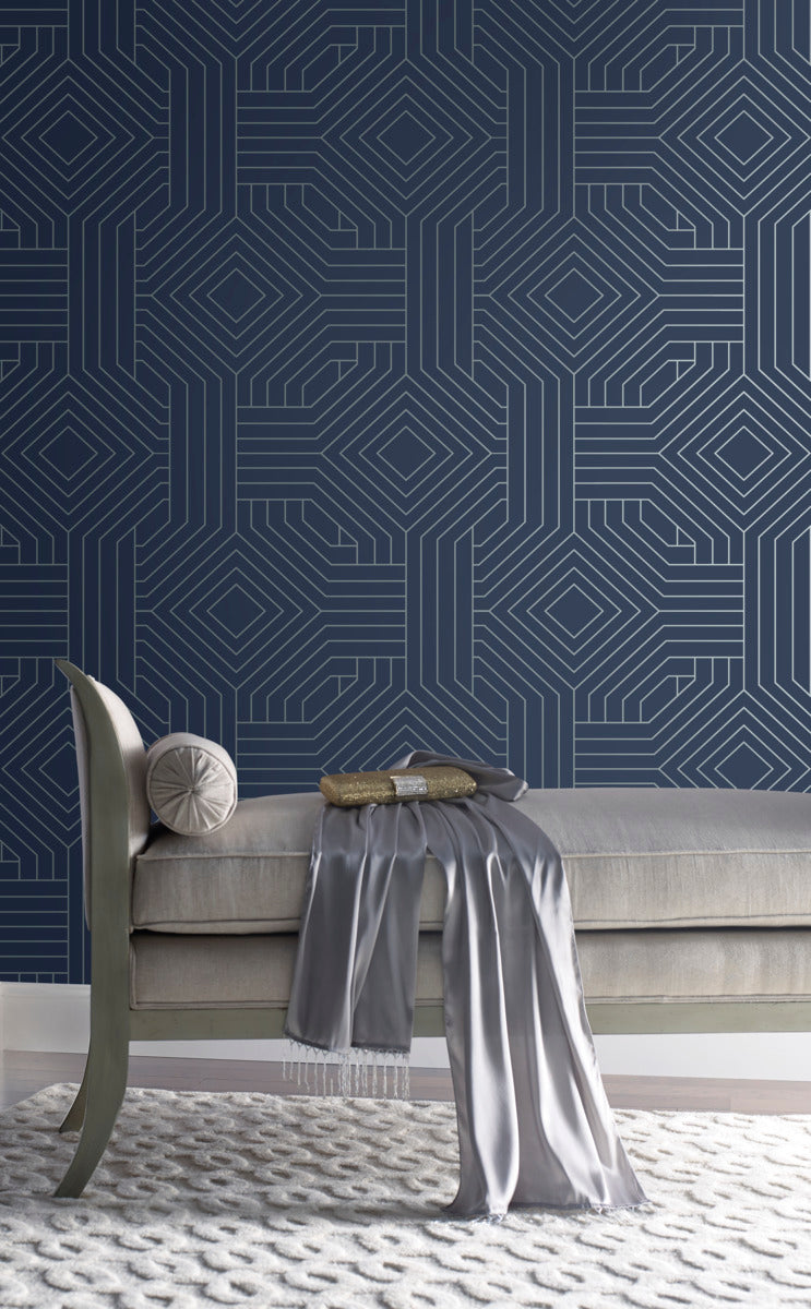 media image for Diverging Diamonds Navy Wallpaper from the Modern Artisan II Collection by Candice Olson 290