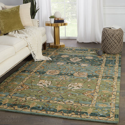 product image for ahava handmade oriental green blue rug by jaipur living 5 75