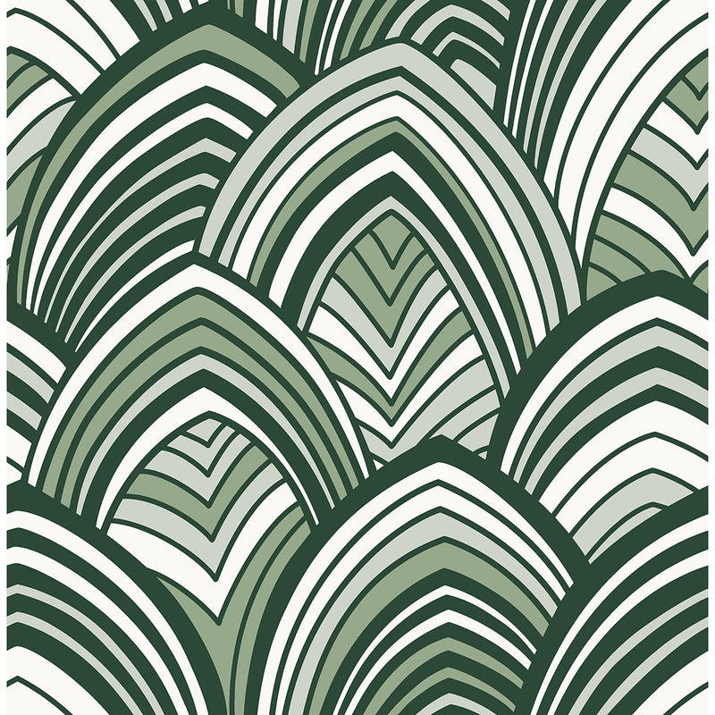 media image for Cabarita Art Deco Flocked Leaves Wallpaper in Green from the Pacifica Collection by Brewster Home Fashions 238