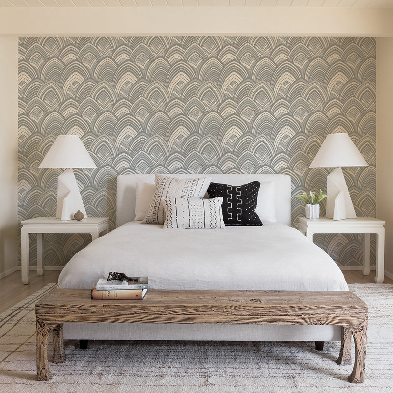 media image for cabarita art deco flocked leaves wallpaper in grey from the pacifica collection by brewster home fashions 2 297
