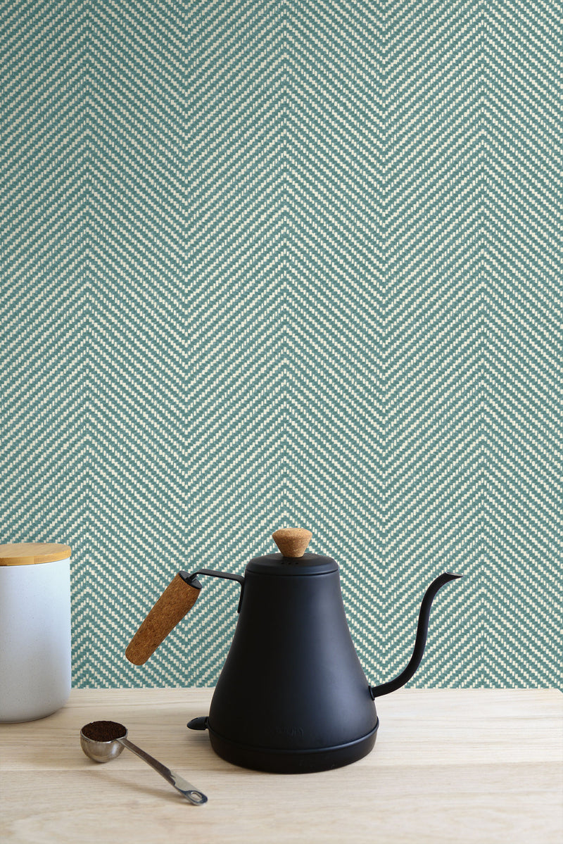 media image for Cafe Chevron Wallpaper in Aqua from the More Textures Collection by Seabrook Wallcoverings 258