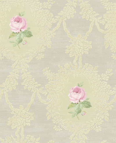 product image of Cameo Rose Wallpaper in Grey, Silver, and Lilac from the Watercolor Florals Collection by Mayflower Wallpaper 516