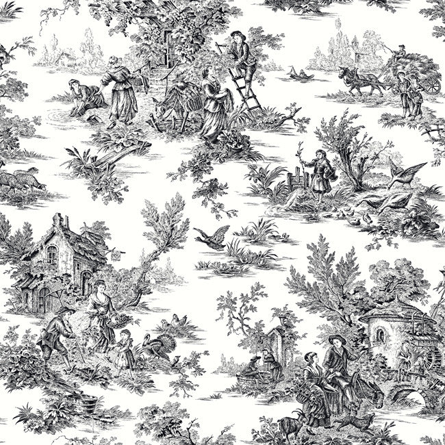 media image for Campagne Toile Wallpaper in Black and White by Ashford House for York Wallcoverings 248