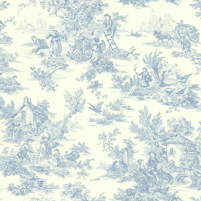 media image for Campagne Toile Wallpaper in Blue by Ashford House for York Wallcoverings 292