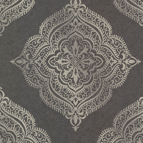media image for Capella Charcoal Medallion Wallpaper from the Avalon Collection by Brewster Home Fashions 257