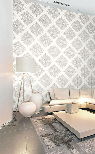 media image for Capella Cream Medallion Wallpaper from the Avalon Collection by Brewster Home Fashions 231