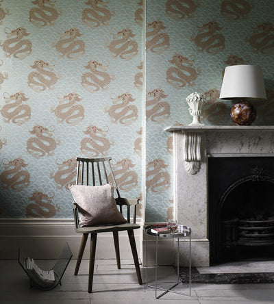 product image for Celestial Dragon Wallpaper in Ice Blue and Rose by Matthew Williamson for Osborne & Little 44