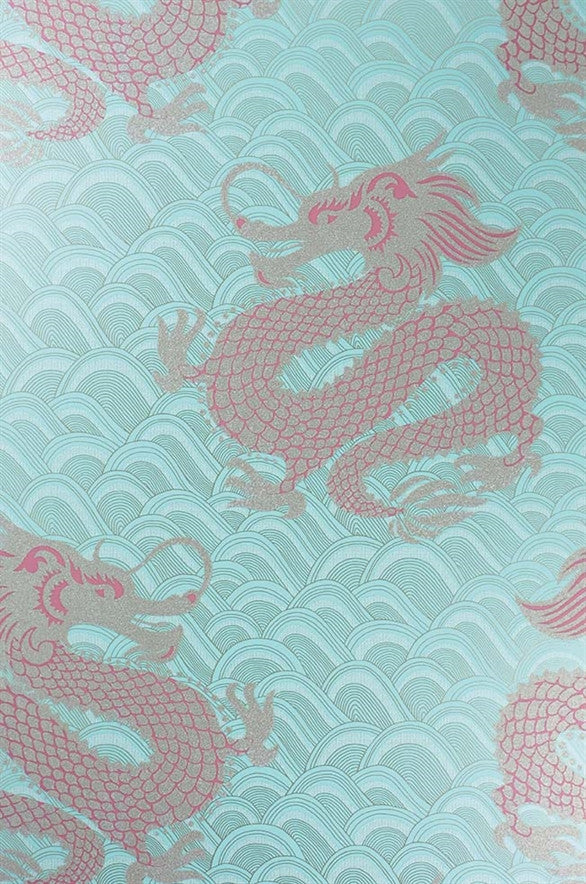 media image for Celestial Dragon Wallpaper in Ice Blue and Rose by Matthew Williamson for Osborne & Little 299