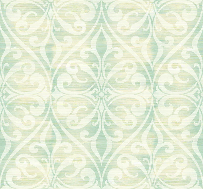 media image for Chambon Ogee Wallpaper in Green from the Lugano Collection by Seabrook Wallcoverings 247