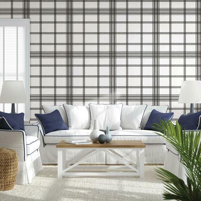 media image for Charter Plaid Wallpaper in Black from the Water& 272
