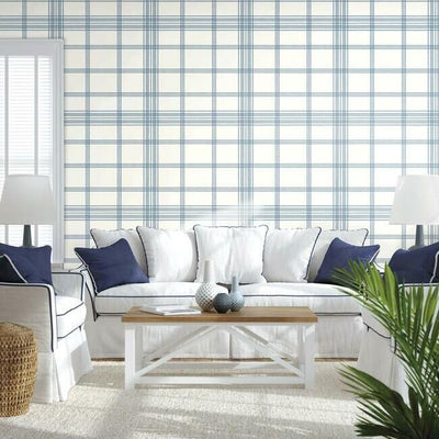 product image for Charter Plaid Wallpaper in Blue from the Water's Edge Collection by York Wallcoverings 9
