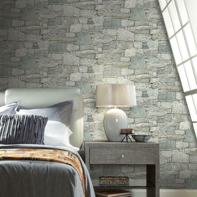 media image for Chateau Stone Peel & Stick Wallpaper in Grey Natural from the Stonecraft Collection by York Wallcoverings 294