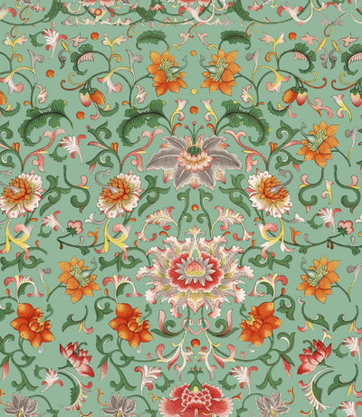 product image of Chinese Floral Wallpaper in Green and Orange from the Eclectic Collection by Mind the Gap 573