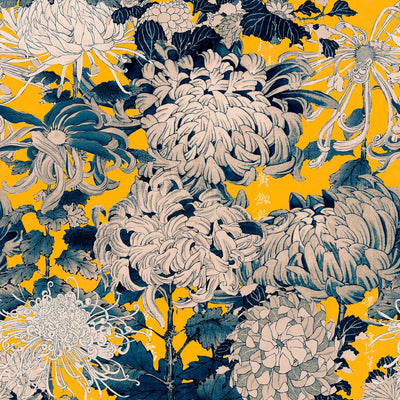 product image of Chrysanthemums Wallpaper in Yellow and Blue from the Florilegium Collection by Mind the Gap. 576