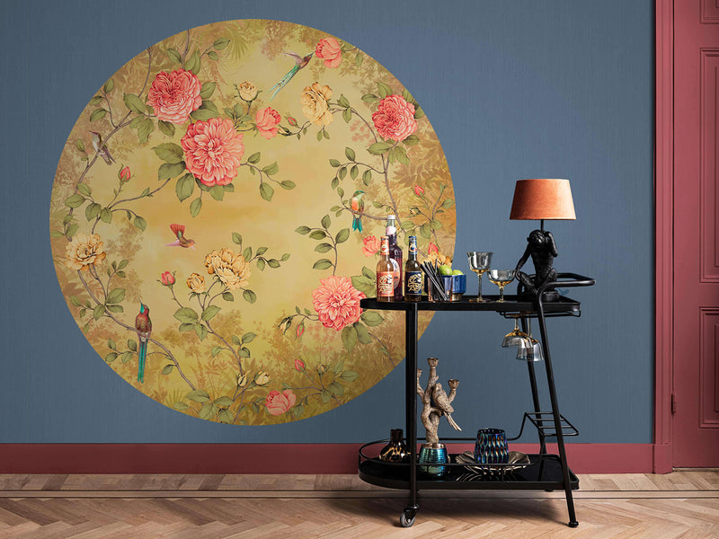 media image for Circular Chinoiserie Wall Mural in Yellow by Walls Republic 211