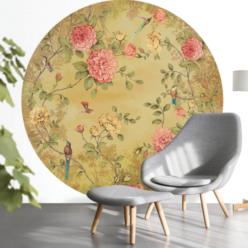 media image for Circular Chinoiserie Wall Mural in Yellow by Walls Republic 277