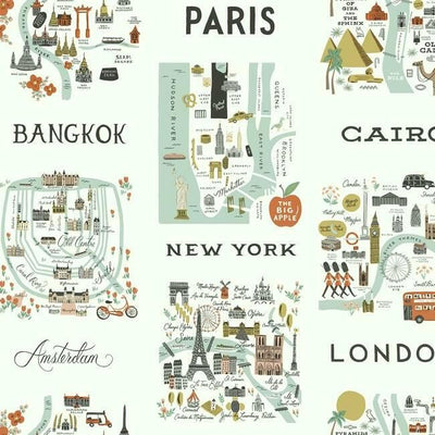 product image of City Maps Wallpaper in Mint from the Rifle Paper Co. Collection by York Wallcoverings 579