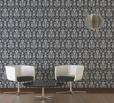 product image for Classic Baroque Wallpaper in Black, White, and Metallic design by BD Wall 83