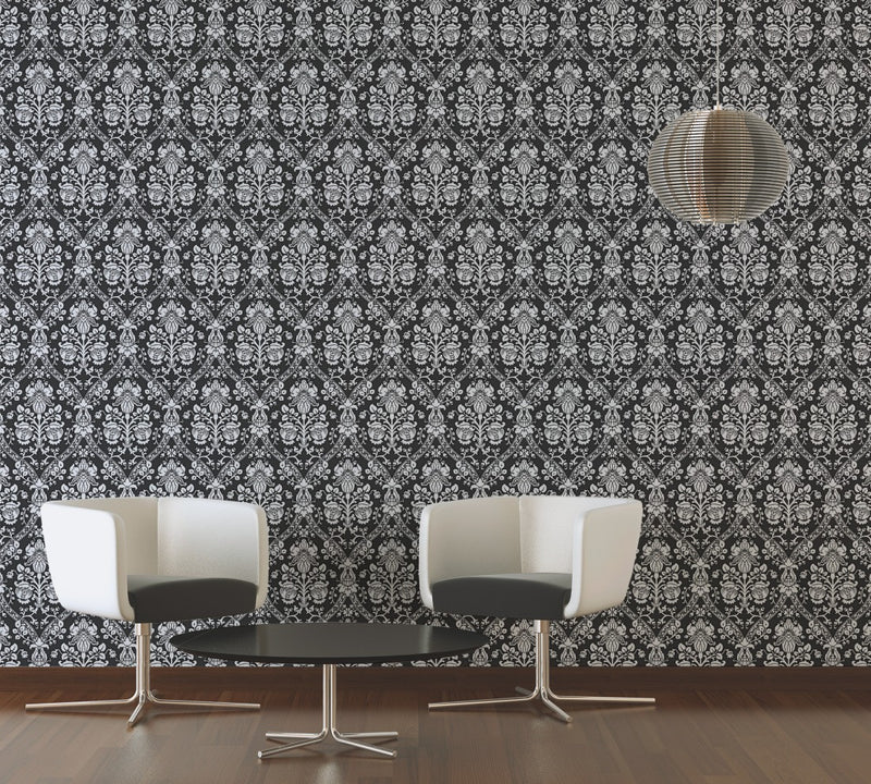 media image for Classic Baroque Wallpaper in Black, White, and Metallic design by BD Wall 274