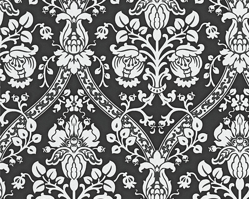 media image for Classic Baroque Wallpaper in Black, White, and Metallic design by BD Wall 246