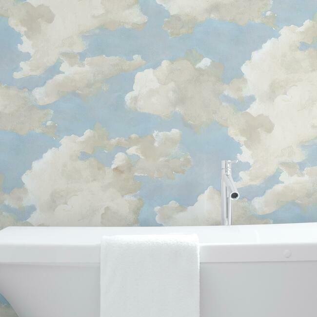 media image for Clouds on Canvas Peel & Stick Wallpaper in Blue by York Wallcoverings 271